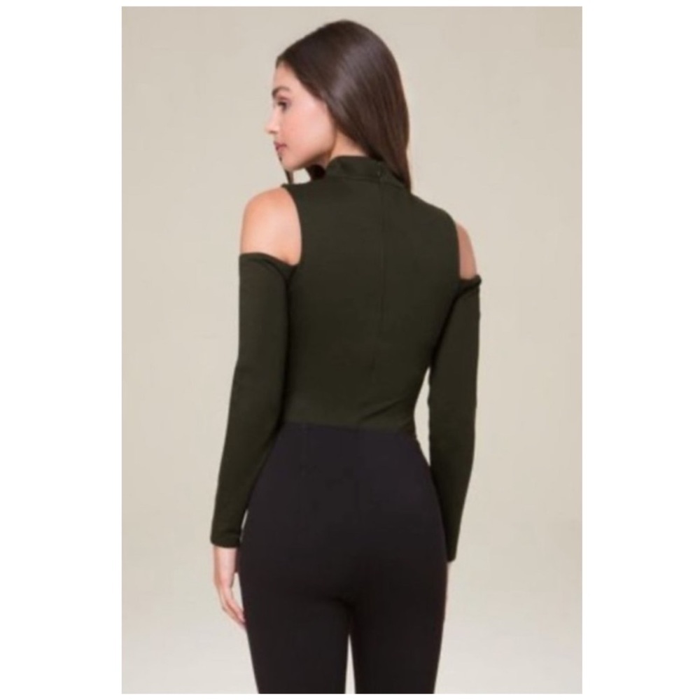 ☘️ Bebe Ponte Cold-Shoulder High Neck Bodysuit in Moss Green - Picture 2 of 12